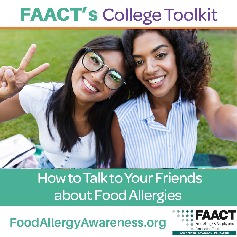 FAACT's College Toolkit- How to talk to friends about food allergies with two people taking a selfie